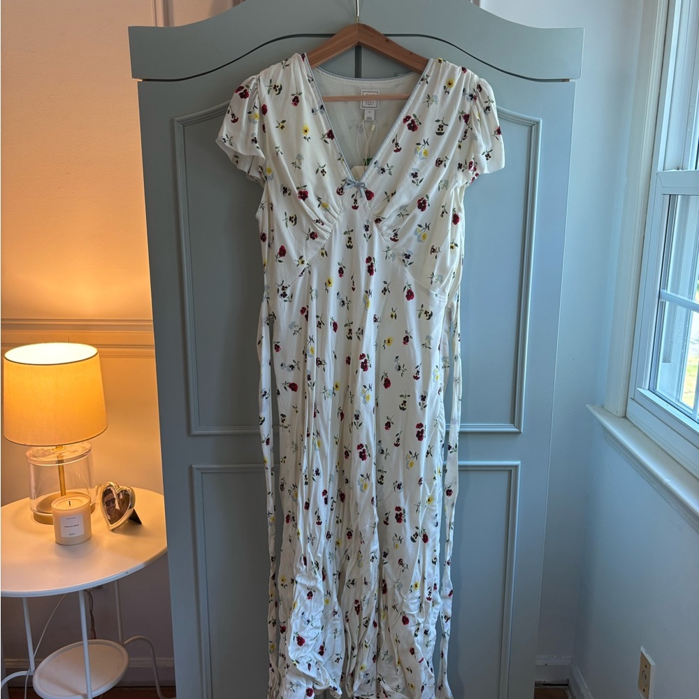 Doen x GAP White Maxi Dress with Red and Yellow Floral Print